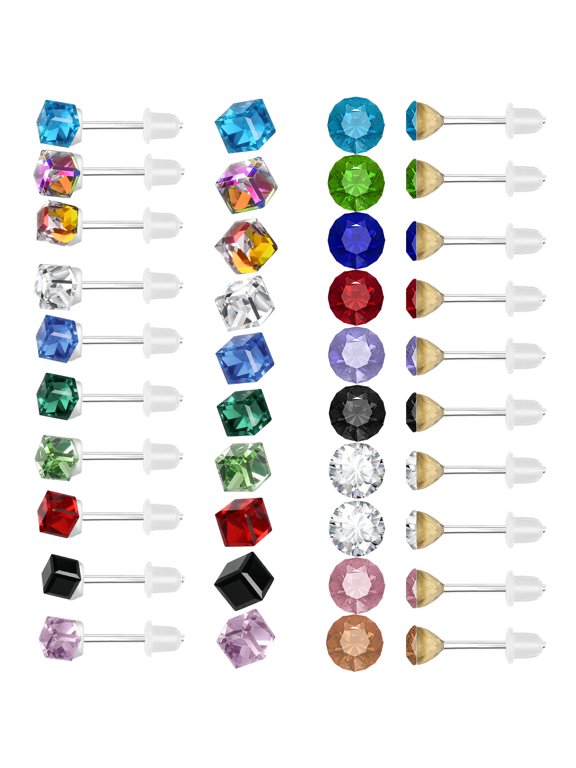 Agnurcade 20 Pairs Colorful Rhinestone Studs, 6mm Round Cube Resin Posts with Backs & Boxes, Hypoallergenic Jewelry for Sensitive Ears Women Party, 2 Styles