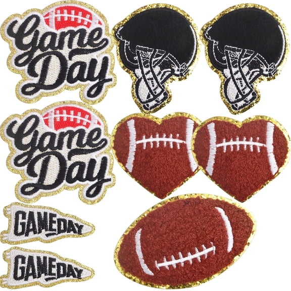 AGNURCADE Game Day Chenille Iron‑On Patches, 10pcs 5 Styles Rugby Football Helmet Embroidered Sew‑on Appliques, Diy Decor for Clothes, Hats, Backpacks & Jeans