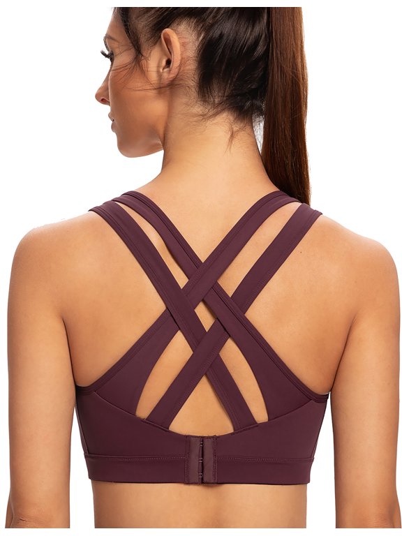 Women's High Impact Plus Size Large Bust Sexy Strappy Back Padded Sports Bra Fig Purple XX-Large Plus