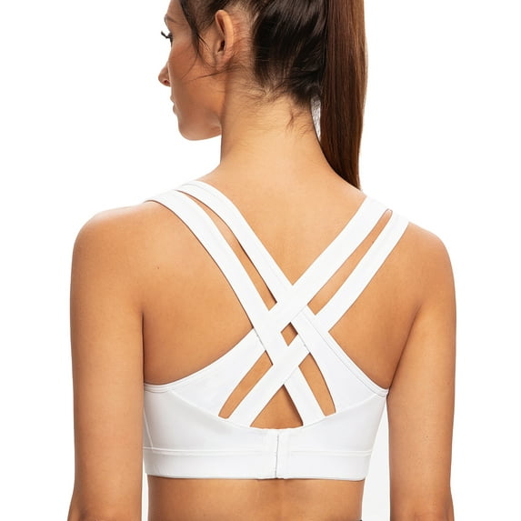 AGONVIN Women's High Impact Plus Size Large Bust Sexy Strappy Back Padded Sports Bra White XX-Large