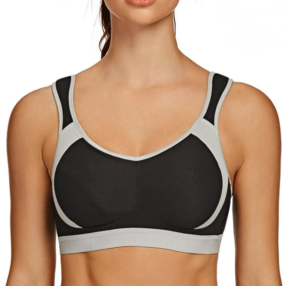 AGONVIN Women's High Impact Support Wirefree Bounce Control Plus Size Workout Sports Bra Black 32B
