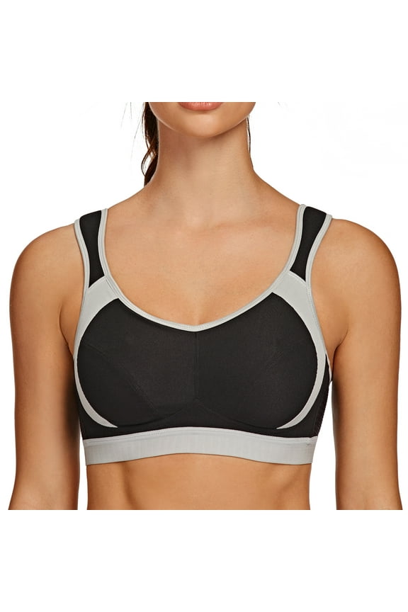 Women's High Impact Support Wirefree Bounce Control Plus Size Workout Sports Bra Black 38DD
