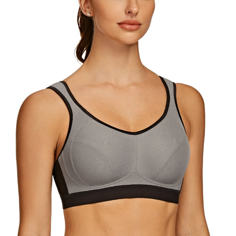 AGONVIN Women's High Impact Support Wirefree Bounce Control Plus Size  Workout Sports Bra Gray 34E