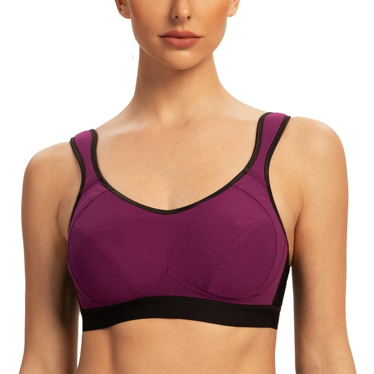 AGONVIN Women's High Impact Support Wirefree Bounce Control Plus Size  Workout Sports Bra Magenta 32DD