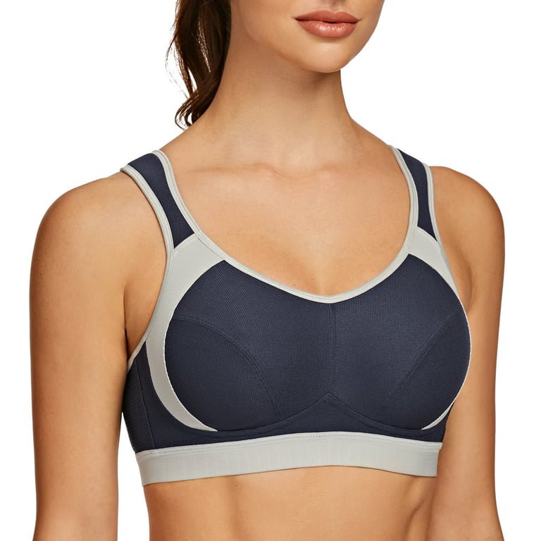 AGONVIN Women's High Impact Support Wirefree Bounce Control Plus Size  Workout Sports Bra Navy Blue 32F