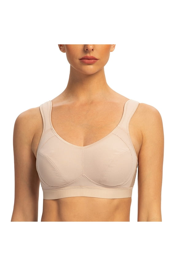 Women's High Impact Support Wirefree Bounce Control Plus Size Workout Sports Bra Pale Nude 38DD