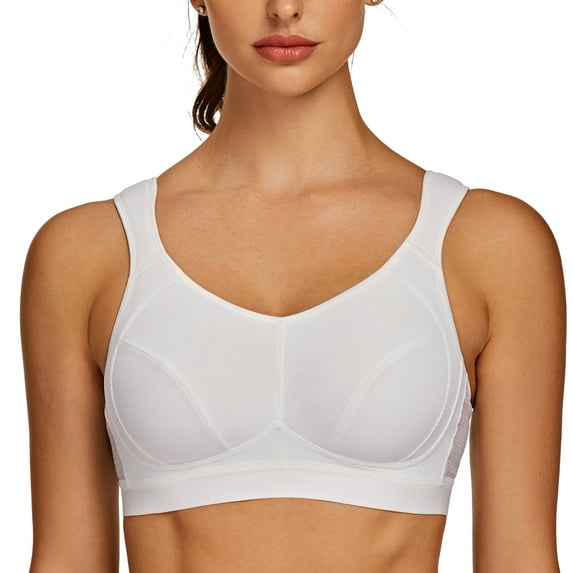 AGONVIN Women's High Impact Support Wirefree Bounce Control Plus Size Workout Sports Bra White 34D