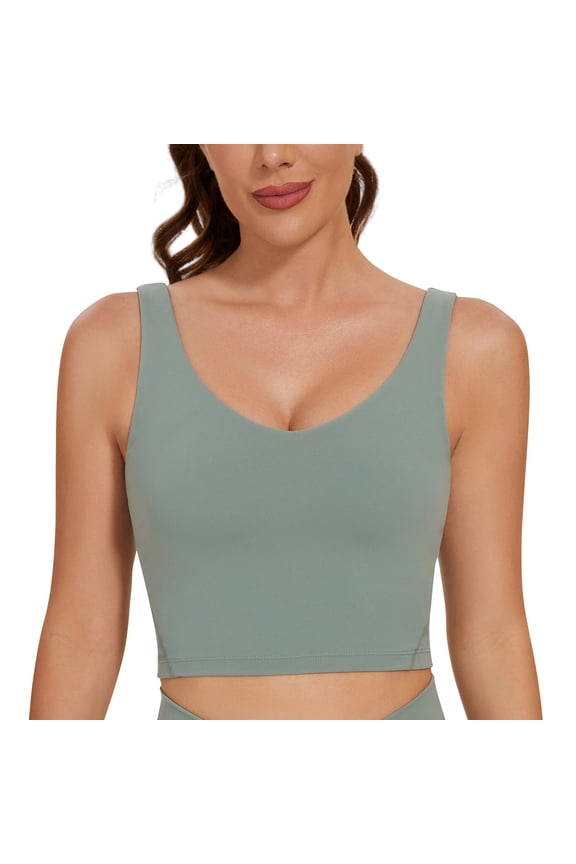 Women's Longline Sports Bra - U Back Wirefree Padded Workout Yoga Bra Crop Top Matcha Green XL