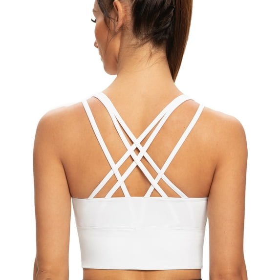 AGONVIN Women's Strappy Longline Yoga Sports Bra Padded Wireless Crop Top Cami Tank Top White XX-Large