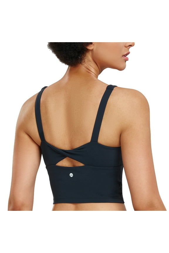 Women’s Wirefree Padded Twist Back Tank Tops Yoga Sports Bra with Support Black XS