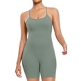 thumbnail image 1 of AGONVIN Women's Workout Spaghetti Strap Rompers Shorts Tummy Control One Piece Jumpsuit Matcha Green S, 1 of 7