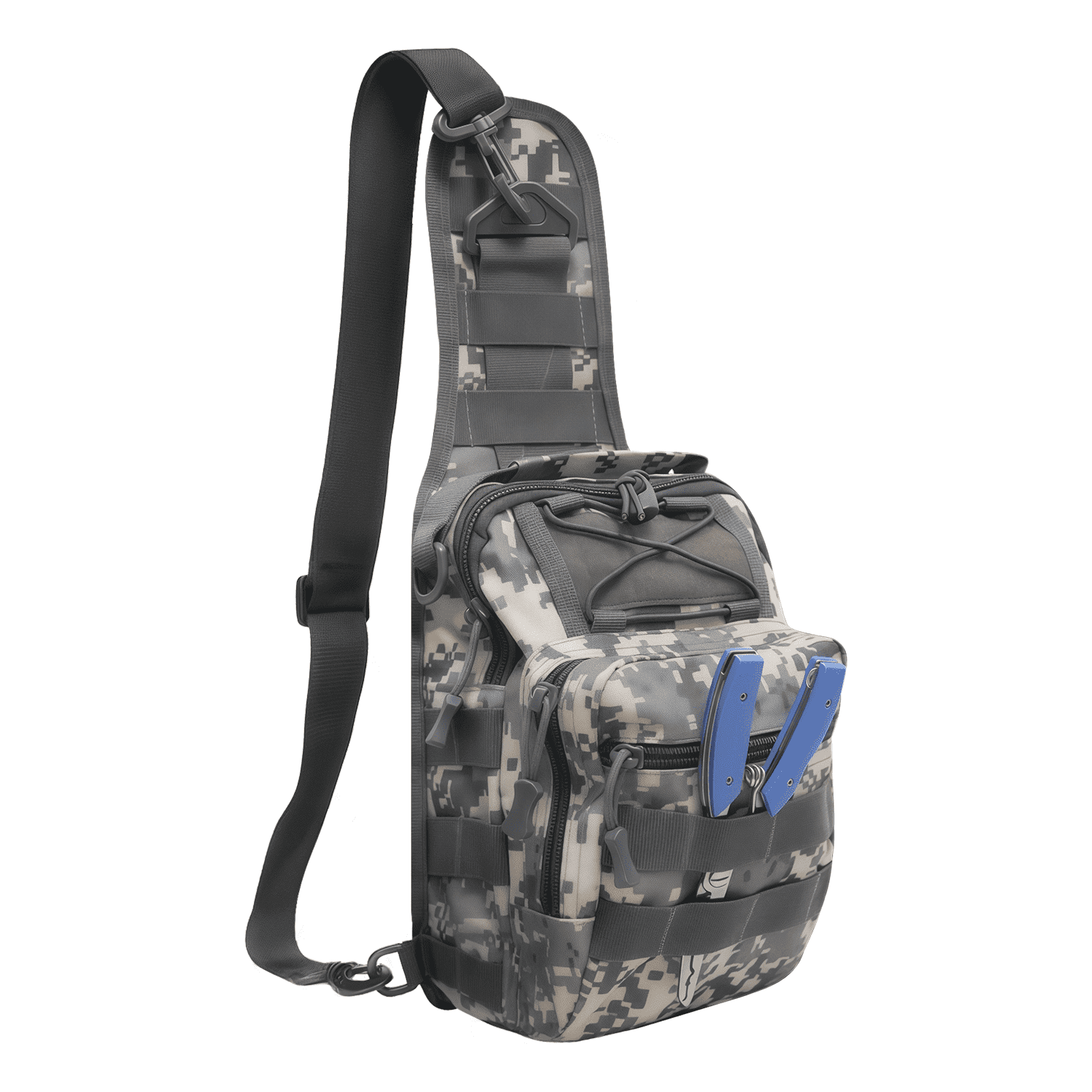 AGOPLEE Fishing Sling Backpack, Tactical Fishing Tackle Bag with Rod & Gear Holder Outdoor Fishing Shoulder Pack for Fishing