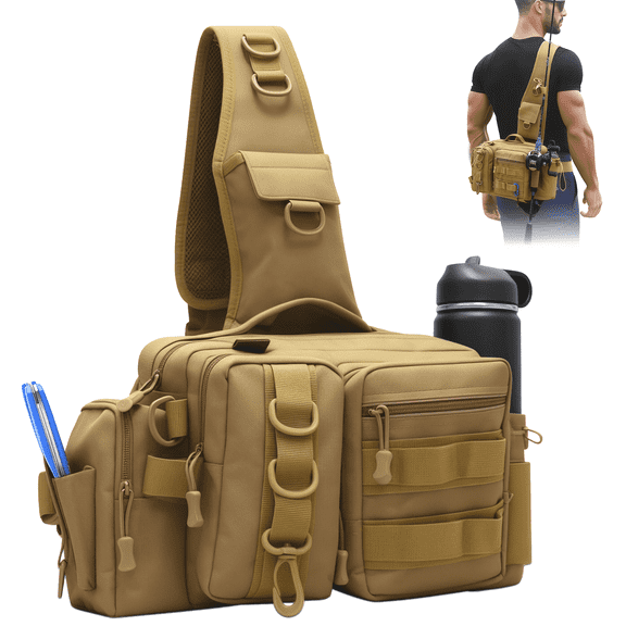 AGOPLEE Unisex Fishing Bag, Cross Body Sling & Backpack, Brown