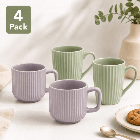 AGORKI Coffee Mug Set, Ceramic Coffee Cups with Handles, 12oz Stoneware Mugs Set for Coffee Tea Milk, Wave Design Mug Gifts for Home Office Restaurant