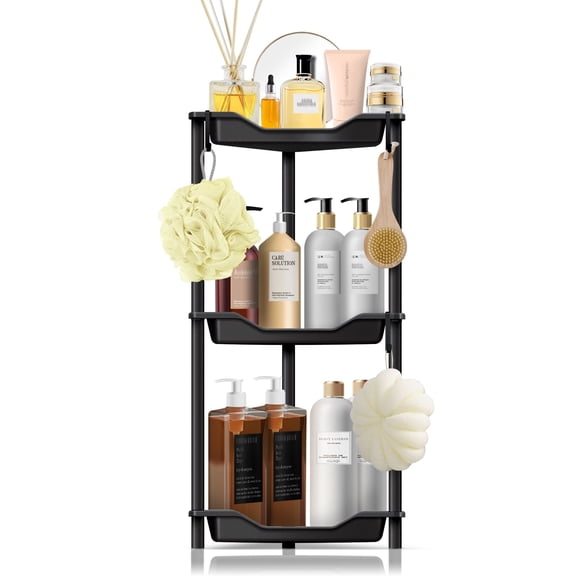 AGORKI Corner Shower Caddy: 3 Tier Corner Shelf Organizer, Floor Standing Shower Caddy for Bathroom, Rest Room, Black
