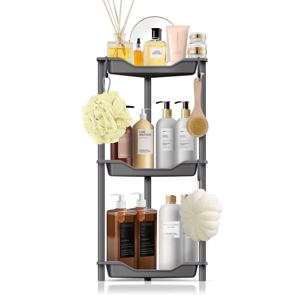 AGORKI Corner Shower Caddy: 3 Tier Corner Shelf Organizer, Floor Standing Shower Caddy for Bathroom, Rest Room, Gray