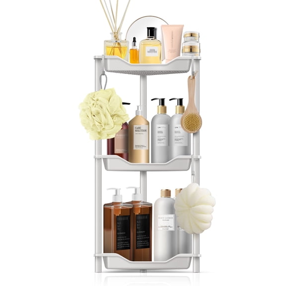 AGORKI Corner Shower Caddy: 3 Tier Corner Shelf Organizer, Floor Standing Shower Caddy for Bathroom, Rest Room, White