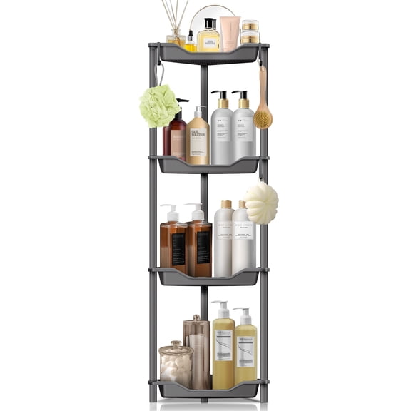 AGORKI Corner Shower Caddy: 4 Tier Corner Shelf Organizer, Floor Standing Shower Caddy for Bathroom, Rest Room, Gray