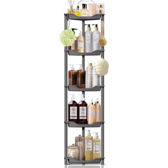 AGORKI Corner Shower Caddy: 5 Tier Corner Shelf Organizer, Floor Standing Shower Caddy for Bathroom, Rest Room, Gray