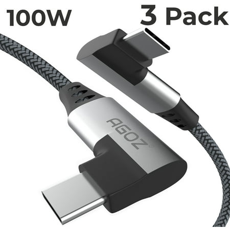AGOZ 100W Right Angle USB C to USB C Cable Fast Charger 5A Type C Cord for iPad Pro 12.9" 5th 4th 3rd, iPad Pro 11", iPad Air 4th 5th Gen, iPad Mini 6, MacBook Pro, MacBook Air, iPhone 15 [3Pack 10ft]