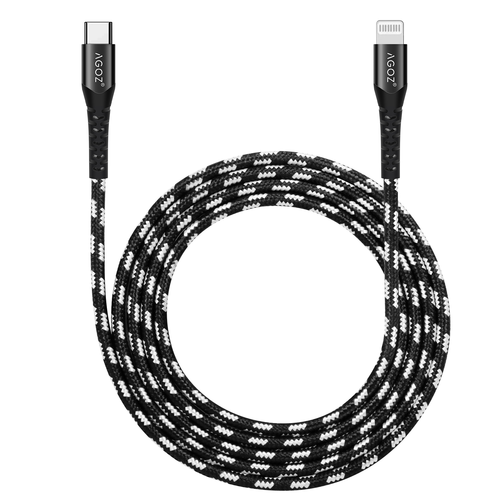 AGOZ 10FT Apple MFI Certified Lightning to USB C Fast Charger Cable, Braided Cord for iPhone 14 Pro Max, 13, 12, iPhone SE, iPhone 11 Pro Max, 8 Plus, 8, 7, 6S, 6, 5, iPhone XS Max, XR, X, XS - image 1 of 8