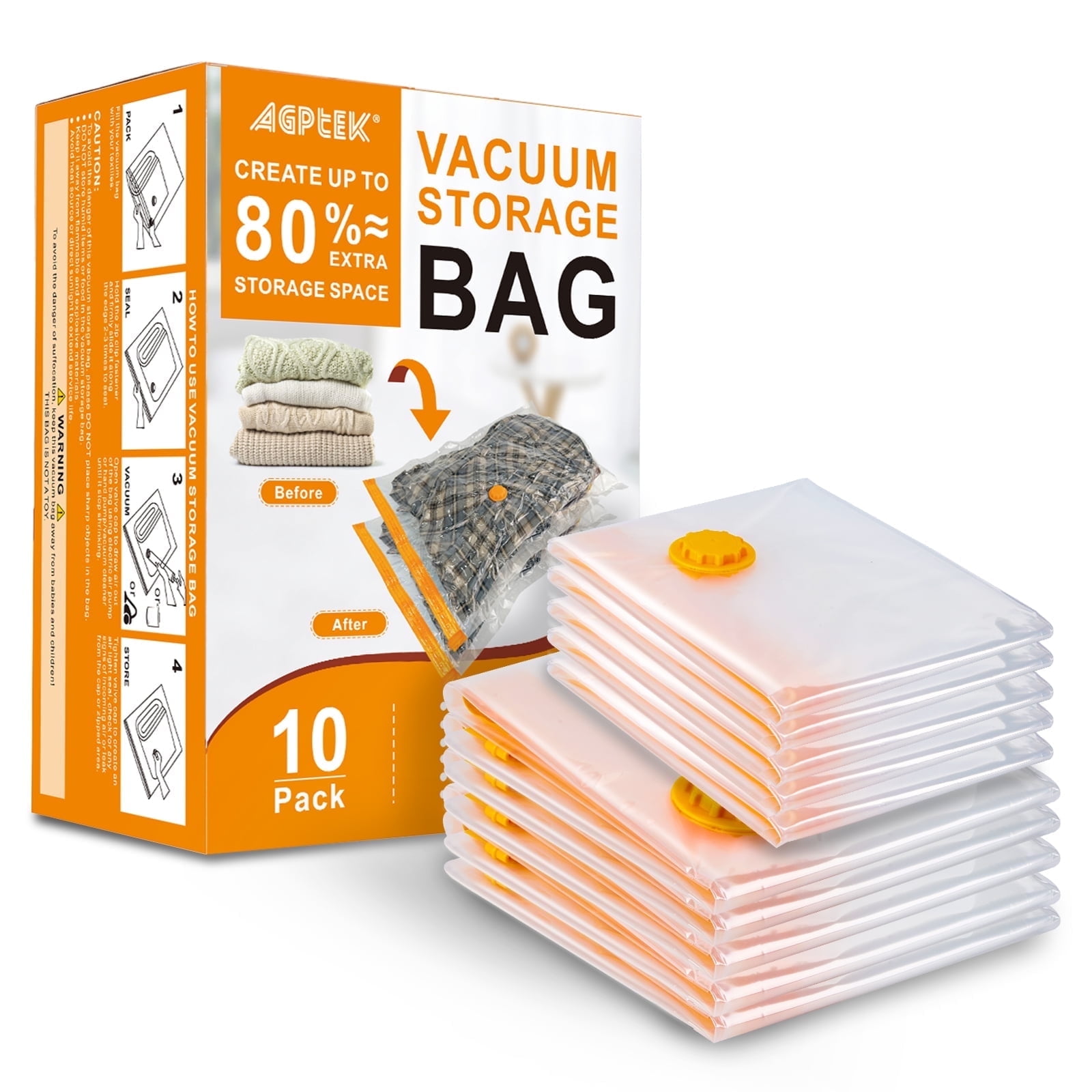 AGPTEK 10 Vacuum Storage Bags Ideal Space Saving Solution 5 Large and 5 Jumbo Pump Included