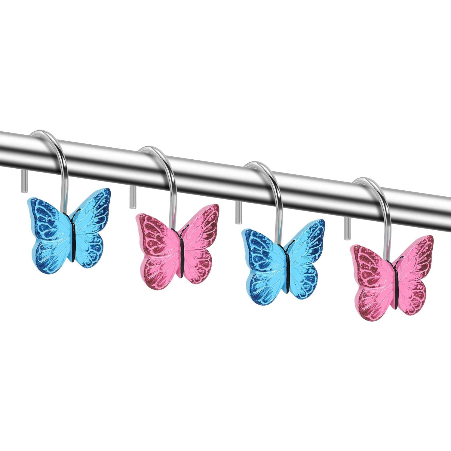 Blue and Red Butterfly Resin Shower Curtain Hooks