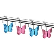 AGPTEK 12PCS Pink and Blue Home Fashions Butterfly Anti Rust Decorative Resin Hooks for Bathroom Shower Curtain,Bedroom,Living Room Curtain