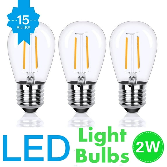 AGPTEK 15PCs LED Outdoor String Lights Bulbs, Waterproof Commercial Patio String Lights Vintage S14 Bulbs( Bulbs Only)