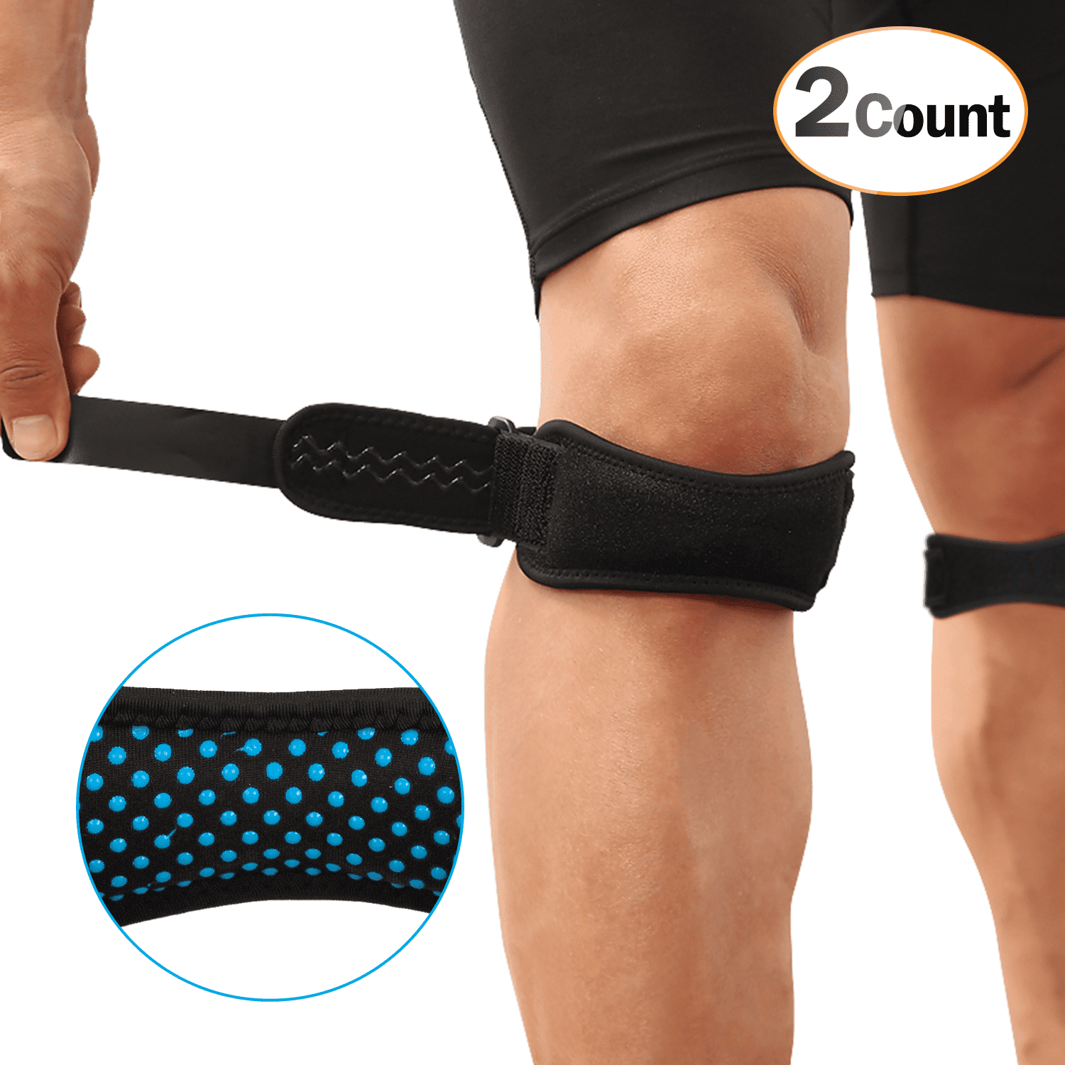 AGPTEK 2 Pack Patella Knee Strap brace, Anti-slip Knee Pain Relief Band with Silicone Pad,for Basketball, Running,Black