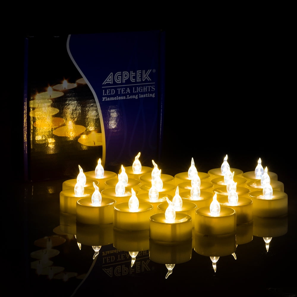 Amber Yellow Flameless LED Tealight Candles with Timer, 24-Pack