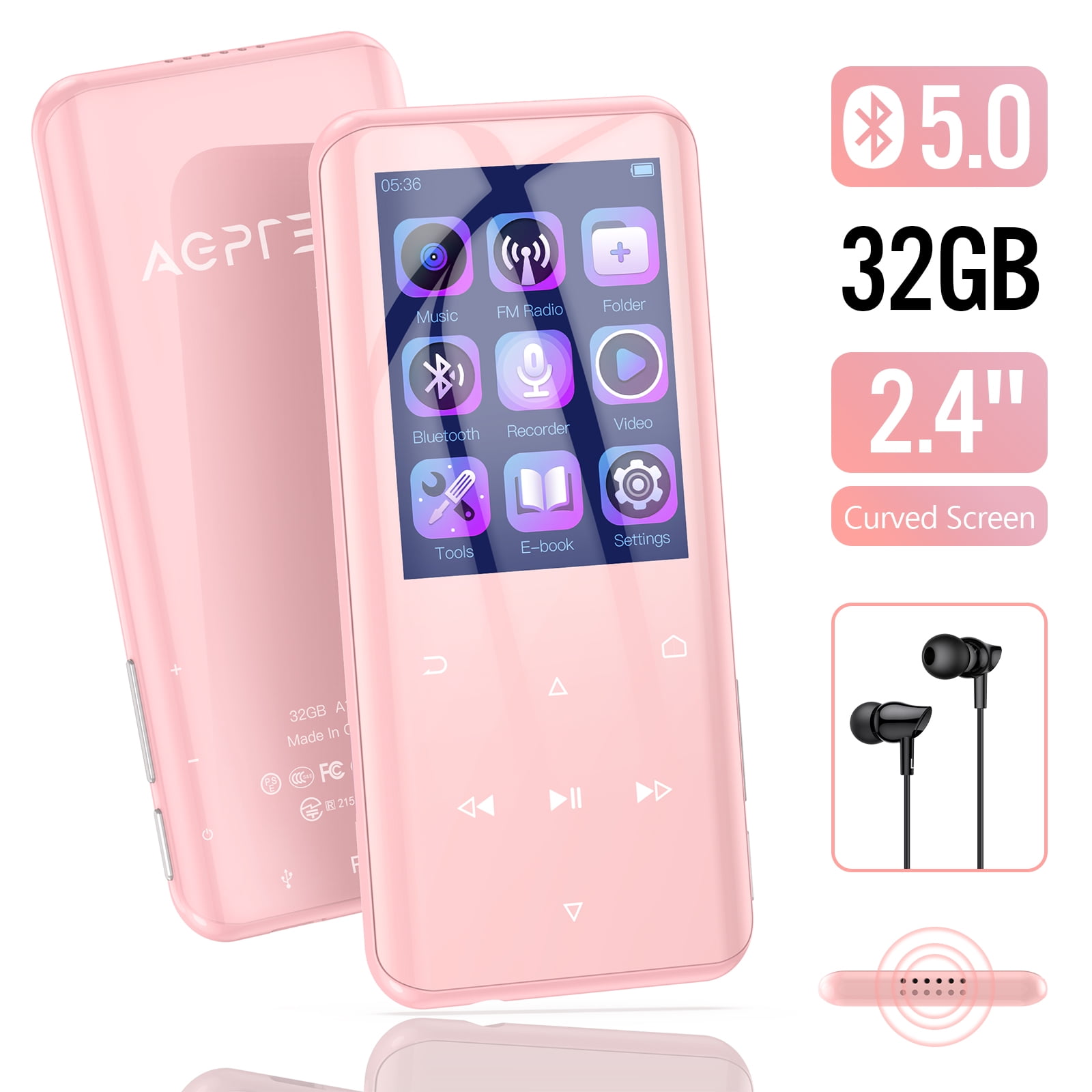 AGPTEK 32GB MP3/Video Player with Voice Recorder, Pink, A17X