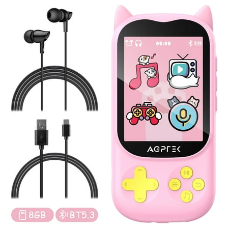 AGPTEK A61 Child's Bluetooth 8GB MP3/DVD Player, Pink
