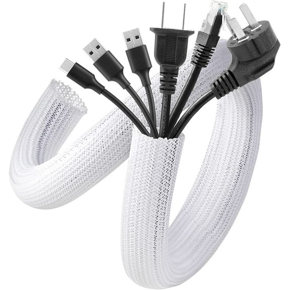 AGPTEK Cable Management Sleeve Cover, 20ft - 4/5 inch Cord Management System for Desk PC TV Computer Projector Wires Protection and Organization, Home, Theater and Office, White