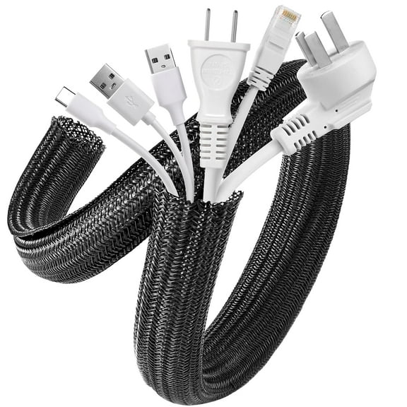 AGPTEK Cable Management Sleeve Cover, 25ft - 4/5 inch Cord Management System for Desk PC TV Computer Projector Wires Protection and Organization, Home, Theater and Office, Black