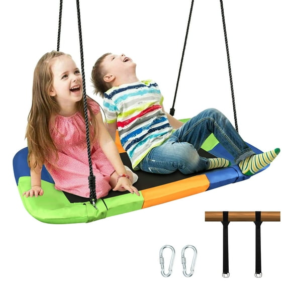 AGPTEK Detachable Swing Sets for Kids, Playground Platform Saucer Tree Rope, Rainbow Color, 47 × 31.5", 700lb Max