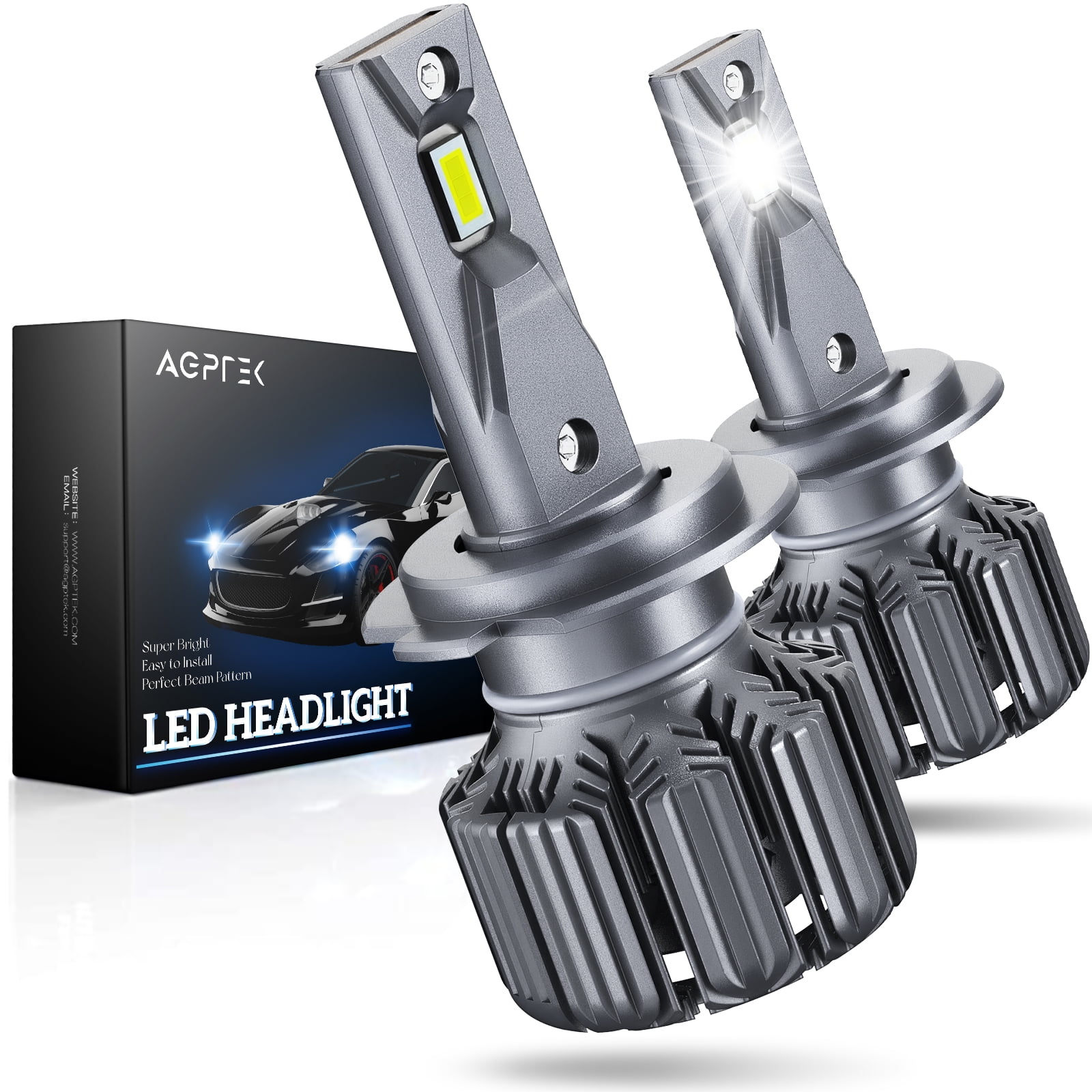 AGPTEK H7 LED Headlight Bulbs, 70W 12000 Lumens Car Headlamps 6000K White  360-degree Adjustable Beam CSP Chips Conversion Kit Halogen Upgrade  Replacement, IP68 Waterproof, Pack of 2 
