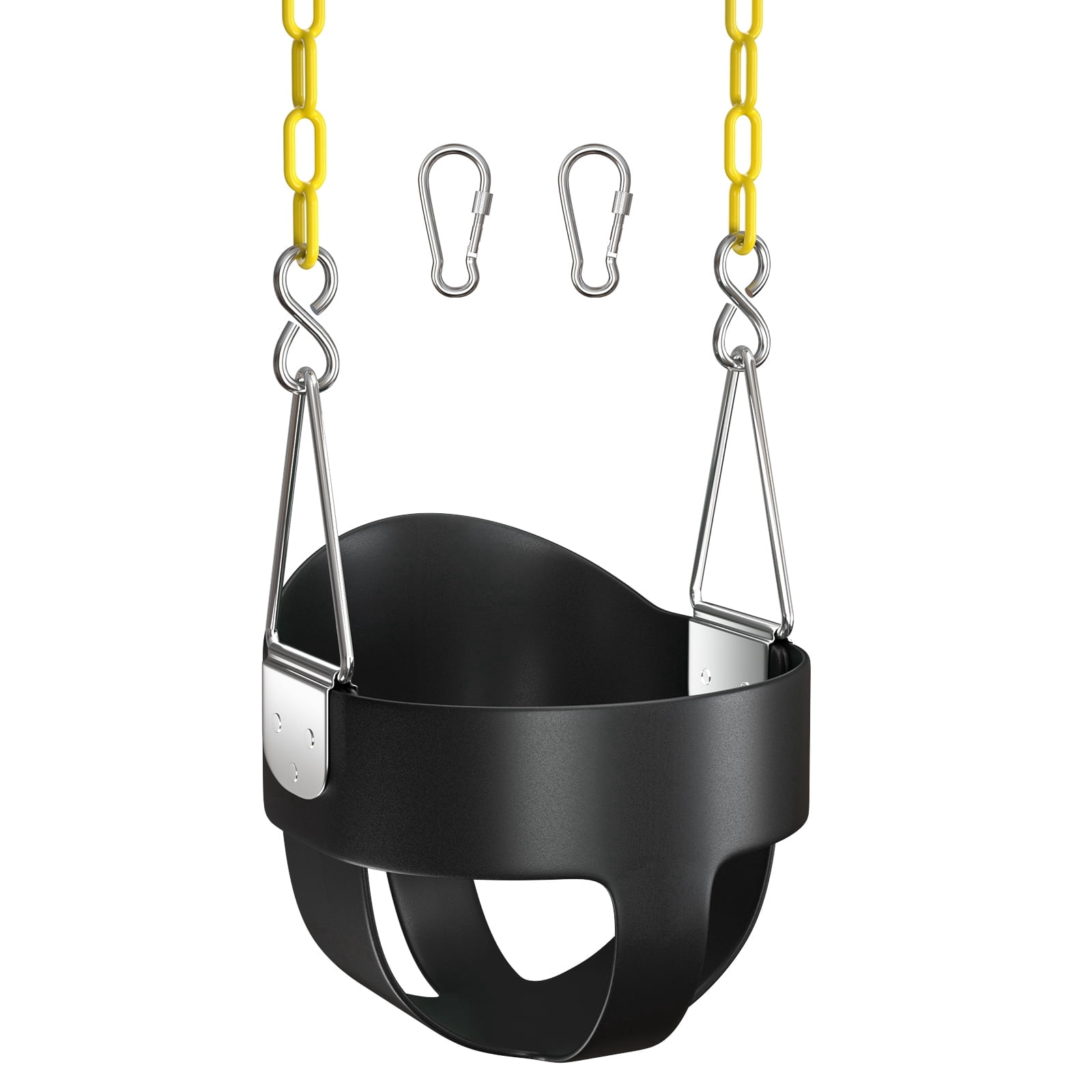 AGPTEK High Back Full Bucket Toddler Swing Seat Infant Swing with Yellow Coated Swing Chains and Carabiners Baby Swing Outdoor, Black