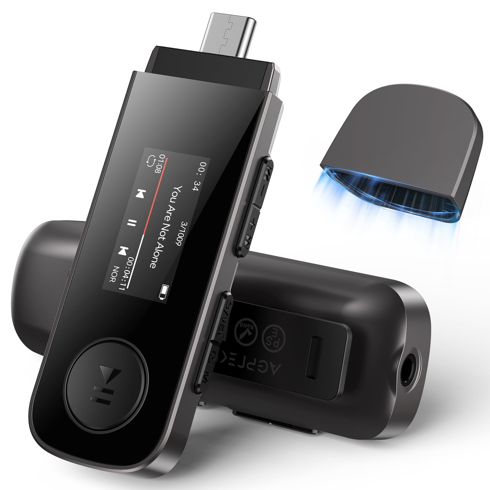 AGPTEK Black U5 MP3 Music Player with Bluetooth, Type-C, and USB 2 in 1 Plug