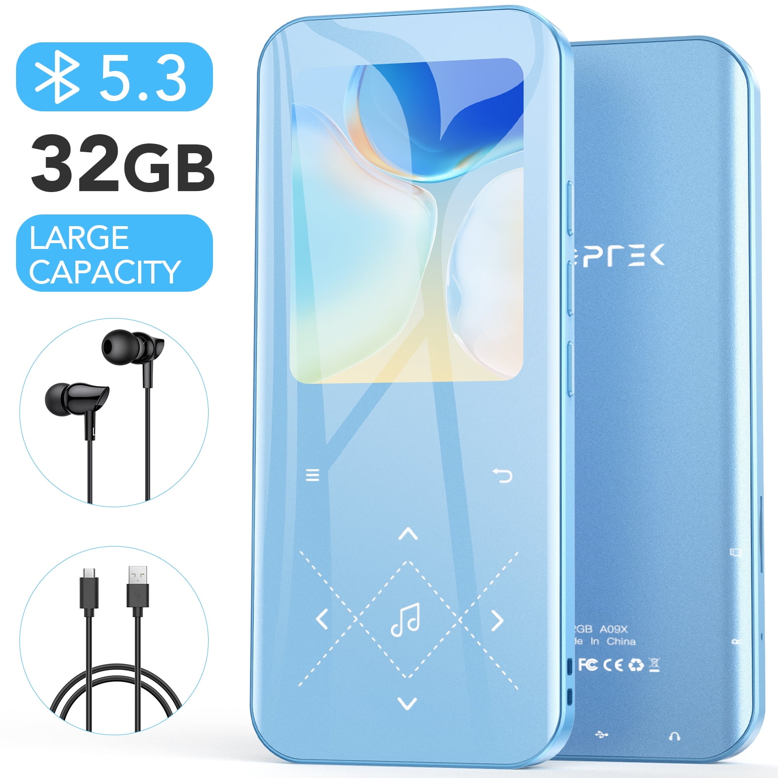 AGPTEK MP3 Player with Bluetooth, FM Radio, 32GB ModelA09X Blue