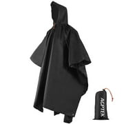 AGPTEK Reusable Rain Ponchos with Hood & 1 Pouch for Adults, Hiking, Camping, Black