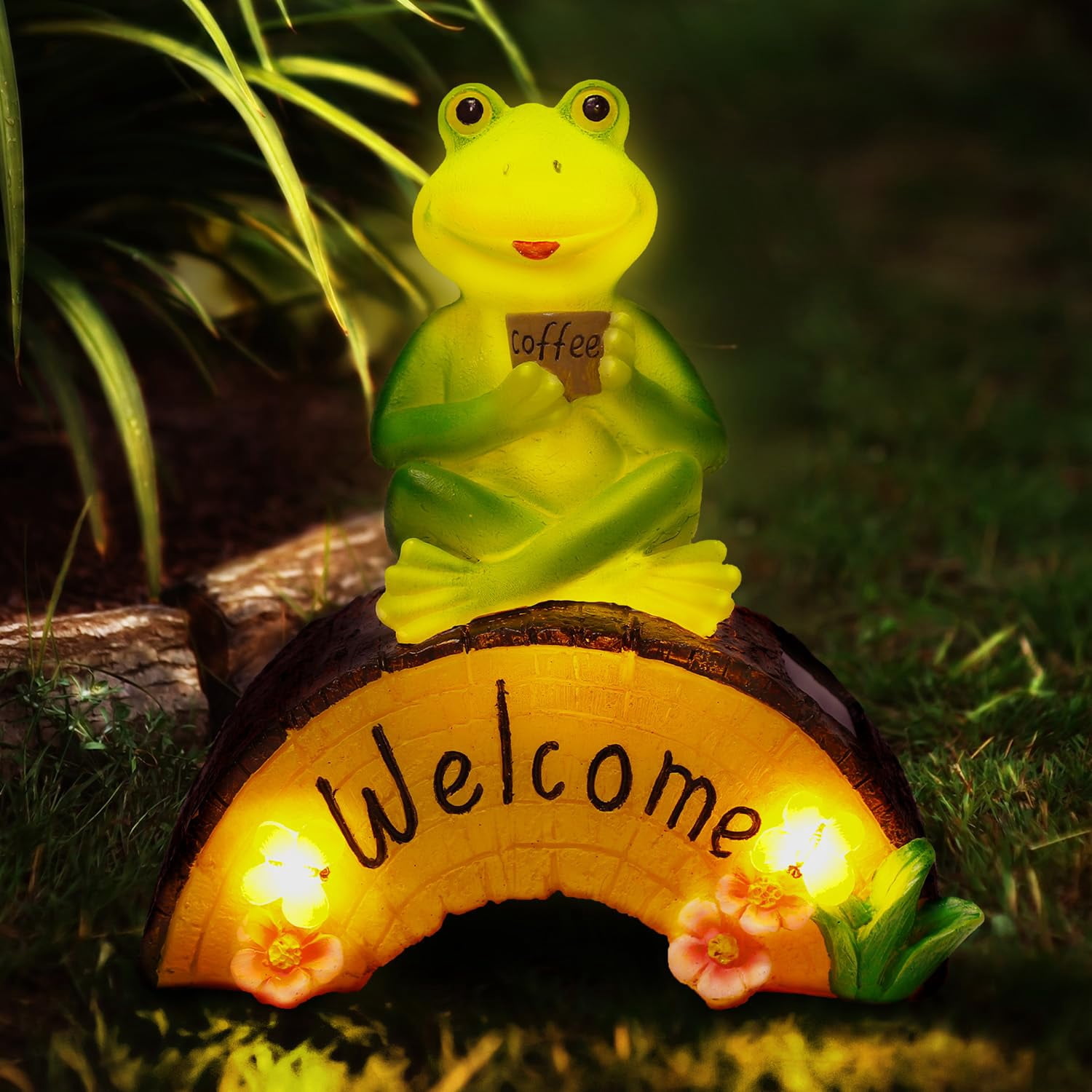 AGPTEK Solar Garden Statues STF9 Frog Figurine Lights for Outside