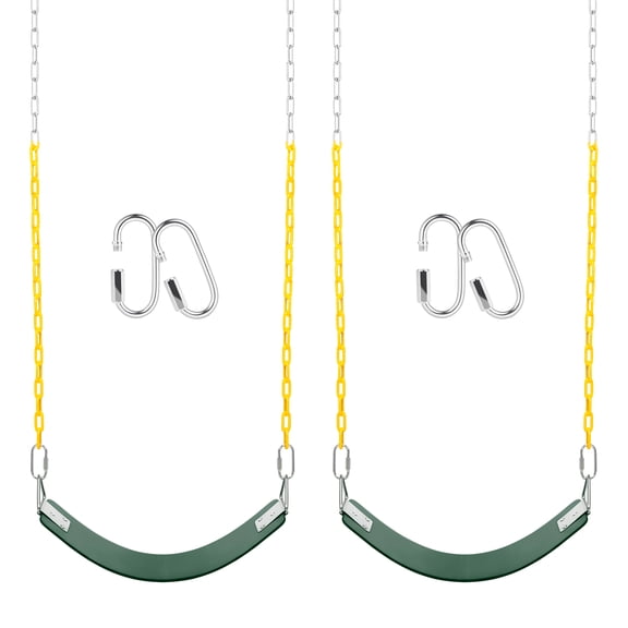 AGPTEK 2pcs Replacement Swing Seat for Swing Set with 66 Inch Anti-Rust Chains, Support 250lb, Cushion Accessories Replacement with Snap Hooks for Outdoors, Playground, Jungle Gym, Green