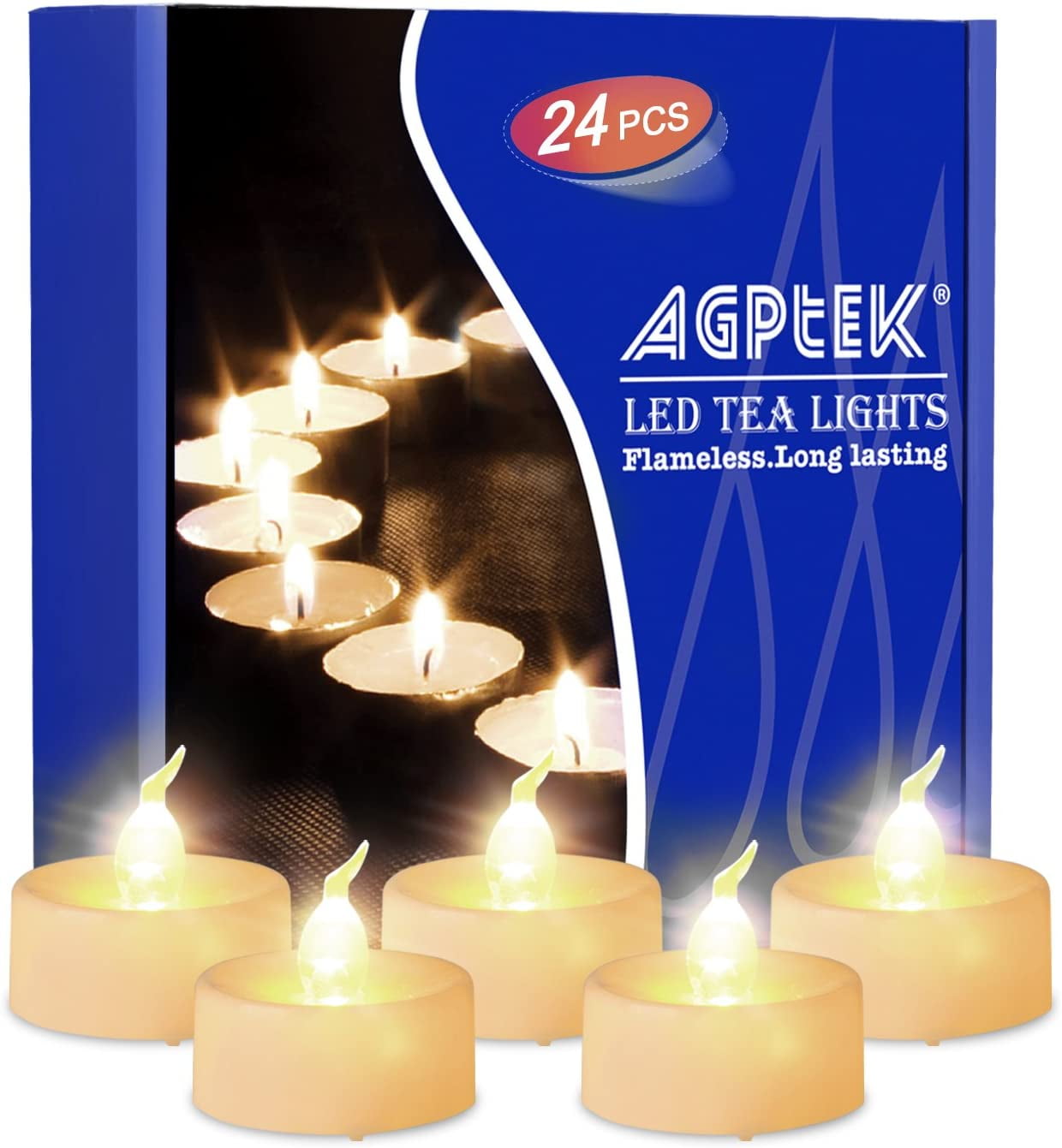 Warm White Flameless LED Tealight Candles with Timer, 24 Pack