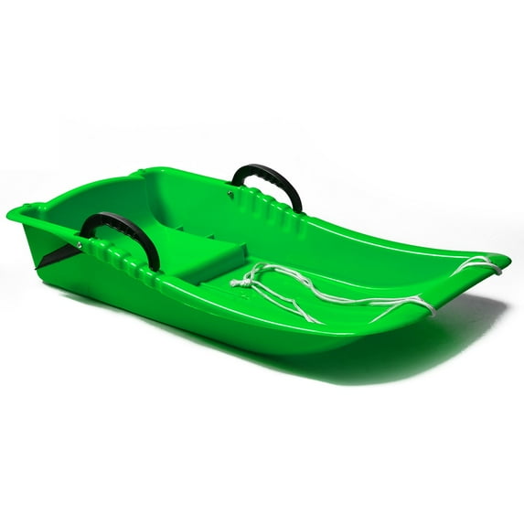 AGPTEK Winter Durable Plastic Snow Sled in Boat Shape Snow Sledge for Child and Adult Outdoor Pulling Snow Board Snow Seats Integrated Brake Handle 31.5*15.7*5.3 inch Green Color