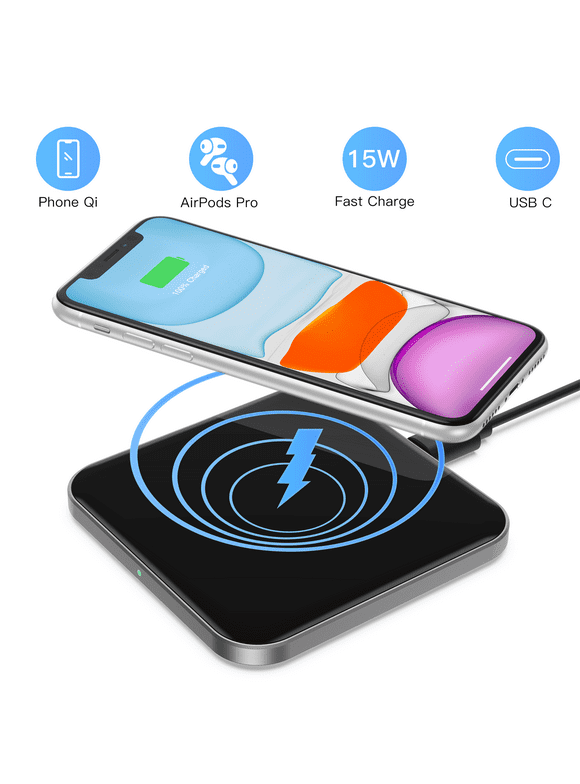 AGPTEK Wireless Charger for Phone Samsung Galaxy, 15W Max Fast Mobile Charging Pad with USB-C, Black