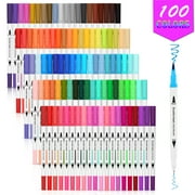 AGPtEK 100 Colors Dual Tip Brush Marker Pens with 0.4 Fine Tip, Non-Toxic, Odorless & Blendable, Perfect for Illustration, Calligraphy, Sketch Book & Hand Lettering