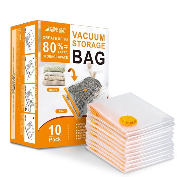 AGPtEK 10Pcs Large Vacuum Bags Set Durable Reusable Storage Bags Space Saving Solution for Clothes Blankets Comforters Size L