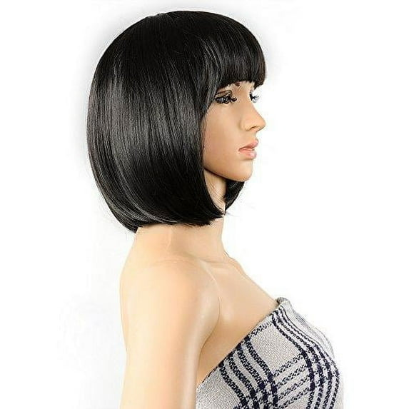 AGPtEK 13 Inches High-Quality Bob Style Wig Disco Party Short Straight Bang Hair Heat Resistant