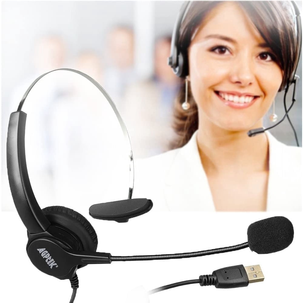 R Headset AGPtEK Call Center Hands-Free Noise Cancelling Corded Monaural Headset ...